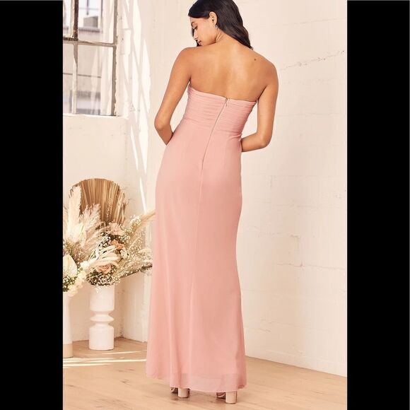 NWT Lulu's With All My Heart Blush Pleated Strapless Maxi Dress S - Picture 6 of 8